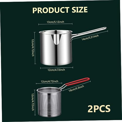 Deep Fryer Pot with basket,2Pcs/Set Mini Deep Oil Fryer,1200ml Handled Stainless Steel Chip Pan Uncoated Mirror Polished Brushed Frying Pots for French Fries Fish Chicken Wings