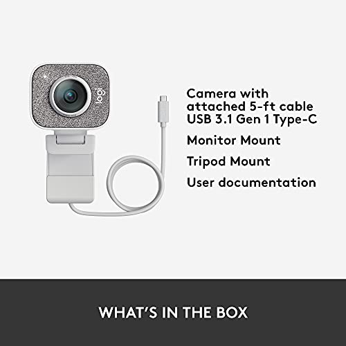 Logitech for Creators StreamCam - Premium Webcam for Streaming and Video Content Creation, Full HD 1080p 60 fps, Premium Glass Lens, Smart Autofocus, USB Connection, for PC, Mac, Off White