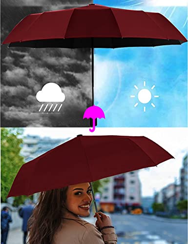 UV Sun Rain Umbrella with UPF50+ Protection, Auto Open Close Rain Umbrella for Daily Uses, Compact Folding Travel Umbrella for Women Men Kids, Portable Windproof Umbrella lightweight Umbrella (Pink)