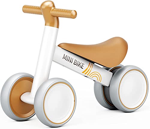 FAYDUDU Baby Balance Bike 2 Year Old Boy Girl 12-24 Months Toddler Bike Toys Infant Bike No Pedal 4 Wheels First Bike Kids Present Bike for 1 2 Year Old Toddler Walker Birthday Gift (Brown)