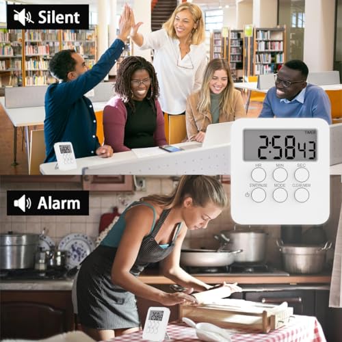 Magnetic Kitchen Digital Timer Clock Alarm with Mute/Loud Alarm Switch,3 in 1 Multifunctional 24H Count UP/Down Timer,Large LCD Display Memory Function Digital Timer for Cooking Learning(White)