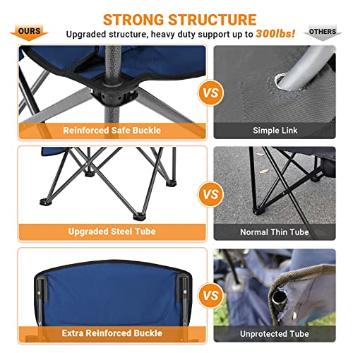 KingCamp Oversized Camping Chair Folding Chair Lawn Chairs Heavy Duty 300lbs Camp Chair Full Padded High Back Portable Chair with Cooler Bag, Cup Holder, Side Pocket for Outdoor Fishing Picnic Sports