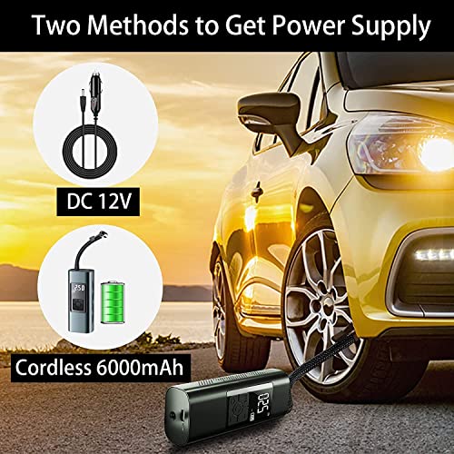 Tyre Inflator Portable Air Compressor, Cordless 6000mAh Backpack Digital Air Pump for 2 Car Tyres/Time, 140PSI DC 12V Auto-Off Tyre Pump with Pressure Gauge for Car, Bike, Balls, Power Bank w/LED Light