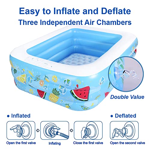 Kiddie Pool, 185cm × 148cm × 56cm Inflatable Pool with Inflatable Soft Floor, Cool Summer Swimming Pool for Kids and Family, Blow Up Pool for Backyard, Garden, Indoor, or Outdoor