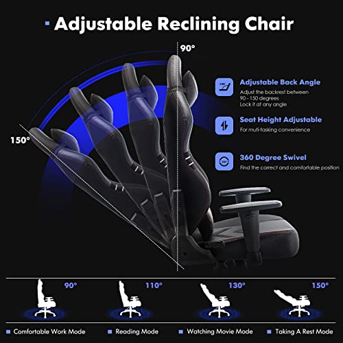 Big and Tall Gaming Chair with Footrest 350lbs-Racing Computer Gamer Chair, Ergonomic High Back PC Chair with Wide Seat, Reclining Back, 3D Armrest for Adult-Black