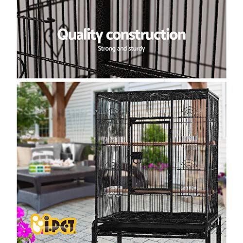 i.Pet Bird Cage 64 x 42 x 144cm Large Guinea Pig Pet Birds Parrot Ferret Cages Aviary Budgie Finch Canary Stand Toys,Black 2 Perch with Wheel + Slide-Out Removable Tray