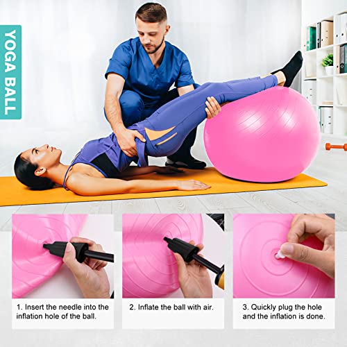 GELE Exercise Ball, Thick Anti-Slip & Anti-Burst Yoga Pilates Ball for Pregnancy Birthing, Physical Therapy and Core Balance Training, Fitness Balance Ball with Air Pump (18in, Pink)