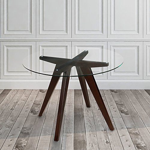 Uptown Club Modern Round Dining Table with Tempered Glass Top, Seats 4 in Style & Comfort, Elegant Kitchen Furniture for Contemporary Home, 42" Dark Walnut