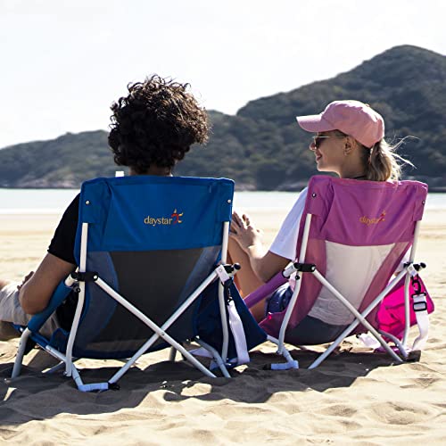 SunnyFeel Low Folding Camping Chair, Portable Beach Chairs, Mesh Back Lounger for Outdoor Lawn Beach Camp Picnic (Pink)