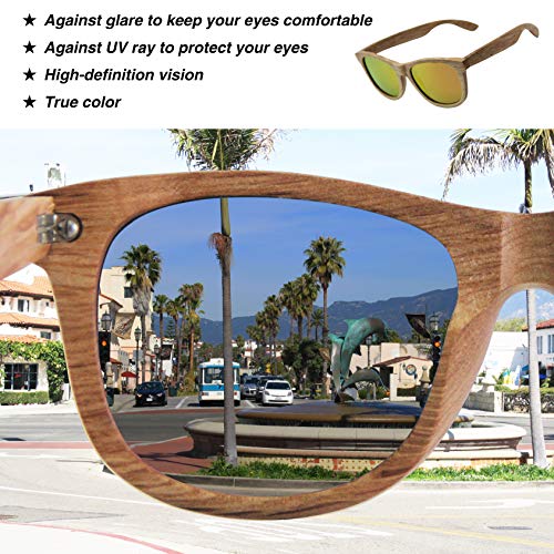C3 Handmade Natural Wood polarized lens Sunglasses for Men and Women for Traveling Driving and Gift(Wheat/Mirror orange)