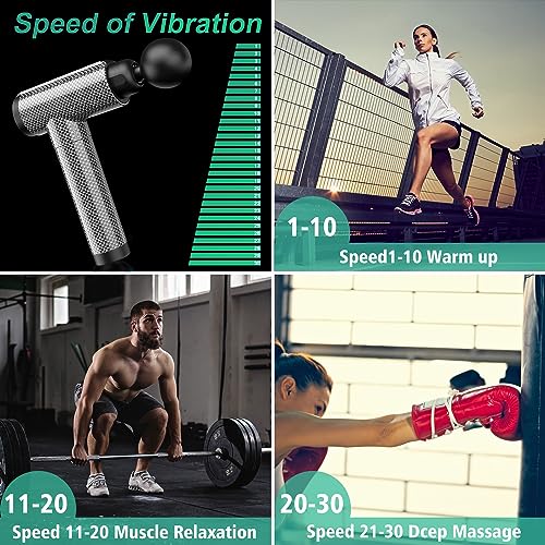 Muscle Massage Gun Deep Tissue for Athletes, Percussion Massagers for Neck Back, Shoulder Body Pain Relief, 30 Speeds Quiet Handheld Massager, LCD Touch Screen with 10 Heads