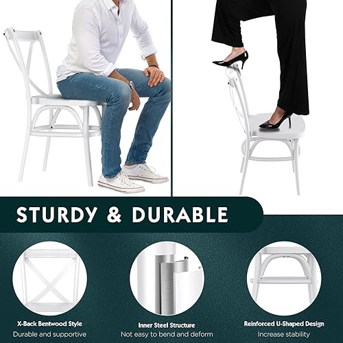 Memobarco Assembled Dining Chairs Set of 2, 450lbs Commercial Grade Farmhouse Side Chair, Heavy Duty X-Back Restaurant Chair, Cross Back Stacking Chairs for Bistro, Cafe, Banquet, Hotel - White