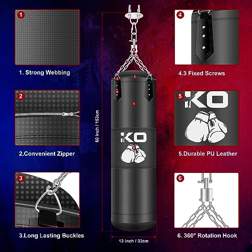 4FT Punching Bag for Adults, 8-in-1 Unfilled Heavy Punching Bag,Heavy Punching Bag with 12OZ Gloves,Wraps, Chain, Ceiling Hook for MMA Kickboxing Boxing Karate Muay Thai Taekwondo