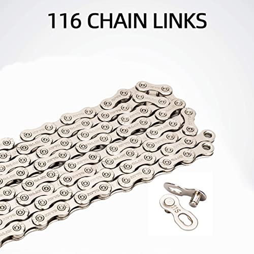 Bike Chain 6/7/8/9/10/11/12 Speed Bicycle Chain with Quick Link 116/126 Link Upgrade Universal, Silver