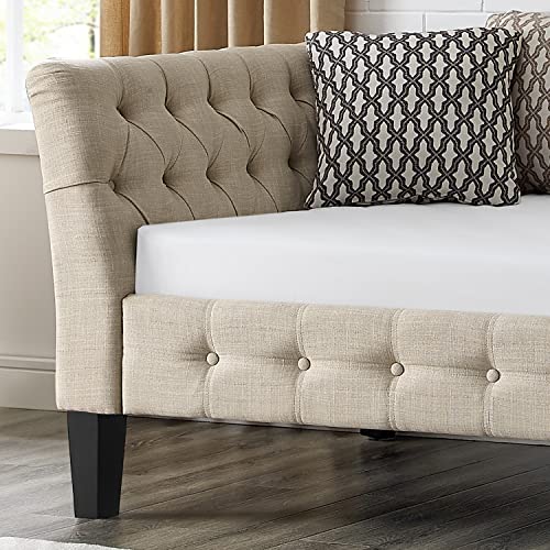 Rosevera Milagros Upholstered Button Tufted Fine Polyester Easy aseemble with Wooden Legs Twin Size Daybed Sleeper Couch for Living Room Bedroom, Day Bed Without Backer, Warm Beige