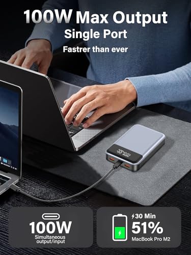 HEYMIX 100W Power Bank, 20000mAh Laptop Powerbank Portable Charger, 65W/45W/30W/20W USB C Battery PowerBank with PD Fast Charging Compatible with MacBook MacAir,iPad,iPhone 15/14/13,Samsung S23+/S22+