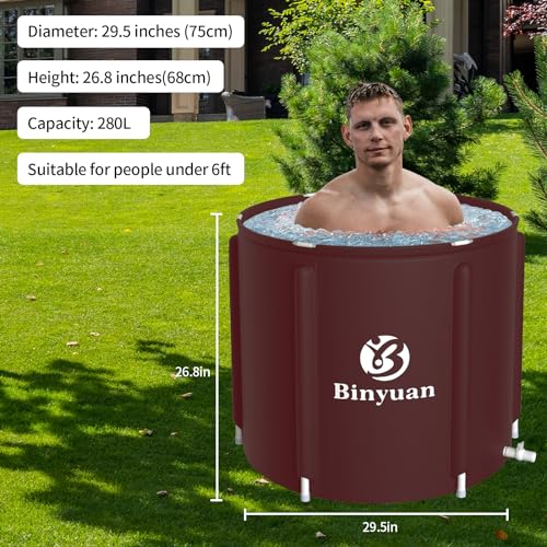 Ice Bath Tub for Athletes Portable Cold Plunge Tub Ice Bath Cold Plunge Tub Outdoor Ice Barrel Ice Bath Tub For Adults Cold Therapy Tub for Recovery (BY9001 New reddish brown-29.5"Φ x 26.8"H)