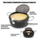 Cyrder Japanese Deep Fryer Pot with Fahrenheit Thermometer 3.5L- High Temperature-Resisting Nonstick Coating, Fried Tempura/Chicken/Fish/Shrimp/Meat Ball, Easy Cleanup, Black 10.2inch Deep Frying Pot