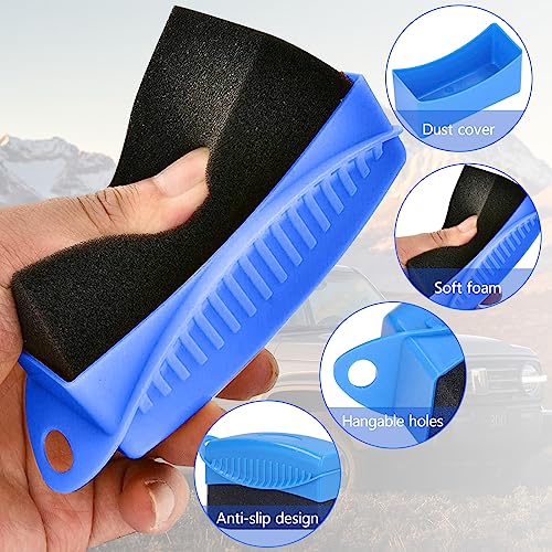 Car Polish Applicator, Tire Dressing Applicator Brush with Handle & Case, Reusable Car Waxing Sponge with Microfiber Towels Auto Tyre Cleaning Pad
