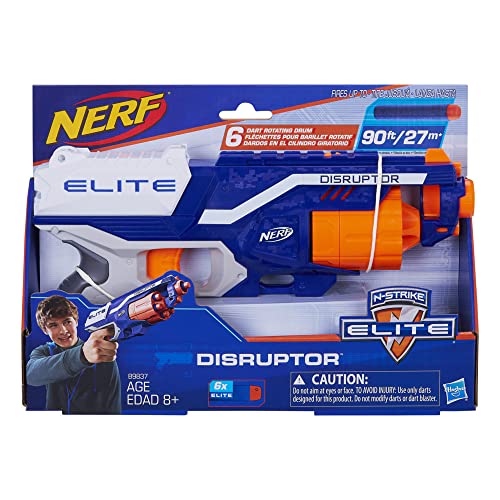 NERF - Elite - Disruptor Blaster - Slam-fire action - 6-dart rotating drum - 6 official Nerf Elite Darts - Outdoor Games and Toys for Kids - Boys and Girls - Ages 8+