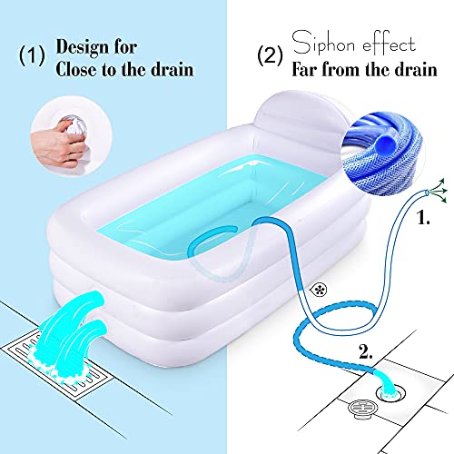 HIWENA Inflatable Portable Bathtub, White Durable Soaking Bath Tub with Large Backrest, Freestanding Inflatable Pool Bathroom Home Spa