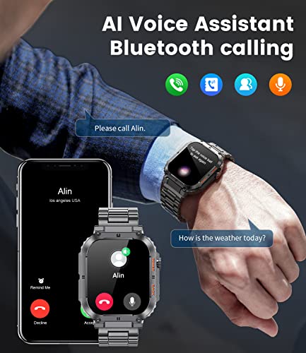 LIGE Smart Watch for Men Answer/Make Calls,400 mAh Outdoor Smart Watches with 100+ Sports Modes Heart Rate/BP/SpO2/Sleep Monitor, 2 Straps,1.96 Newest Men Smartwatch for iOS Android Black