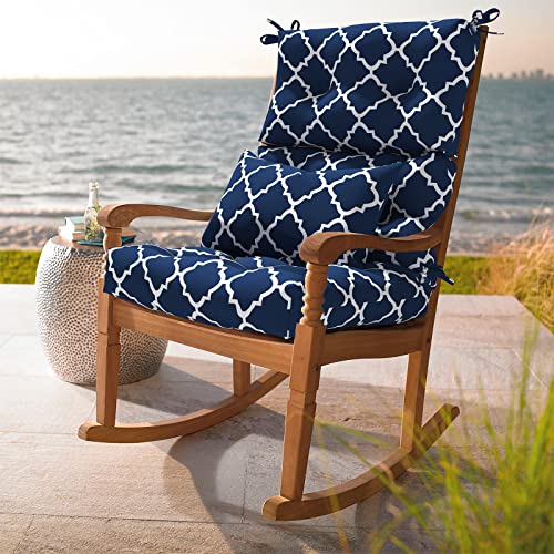 DYTXIII Set of 2 Outdoor High Back Chair Cushions 44"x 22",Water Repellent Rocking Chair Cushions Replacement, Seat/Back Chair Cushions for Patio,Porch,Balcony and Indoor - Geomentry Navy