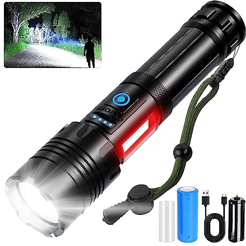 Necomi LED Torch Rechargeable Flashlight with High Lumens, IPX6 Waterproof 10000 Lumen Super Bright Handheld Torches, 7 Modes with COB Work Light, Powerful Handheld Flashlight for Camping, Hiking