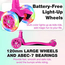 BELEEV Scooters for Kids 3 Wheel Kick Scooter for Toddlers Girls Boys, 4 Adjustable Height, Lean to Steer, Light up Wheels, Extra-Wide Deck, Easy to Assemble for Children Ages 3-12 (Rose Pink)