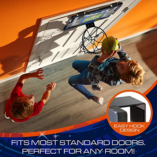 NERF LED Over The Door Mini Basketball Hoop - Pro Hoop Light Up Indoor Kids Basketball Hoop - Electronic Slam Dunk Mini Hoop Set with Mini Basketball - Door + Bedroom Indoor Hoop for Kids
