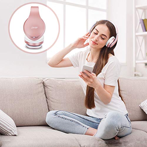 Bluetooth Over-Ear Headphones, Zihnic Foldable Wireless and Wired Stereo Headset Micro SD/TF, FM for Cell Phone,PC,Soft Earmuffs &Light Weight for Prolonged Waring (Rose Gold)