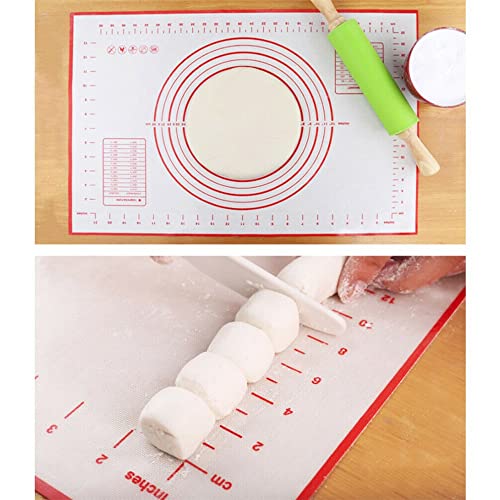 Non-stick Silicone Baking Metered Mat Pastry Clay Fondant Baking Shet Extra Thick Non-Stick Fondant Mat, Counter Mat, Oven Liner, Pie Crust Mat, Reusable Rolling Pastry Mat Dough Mat for Kitchen 60x40 (Red Mat)