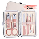 Travel Manicure Set, 7 in 1 Manicure Kit Pedicure Kit Nail Clippers Set Stainless Steel Nail Kit for Women Men - Pink