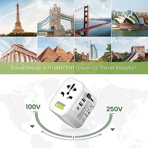 LENCENT Universal Travel Adaptor Plug with 2 USB Ports and 1 Type C, Grounding International Power Adapter with UK/USA/EU/AUS Plug, Worldwide Travel Charger for Over 200 Countries in The World