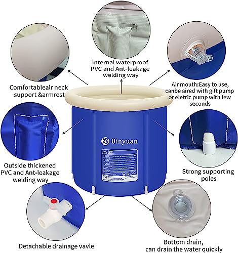 Portable Bathtub Foldable,Soaking Bath Tub with Freestanding Shower Stall,Eco-Friendly Adult Bathroom Foldable Tub for Small Space Hot Bath Ice Bath Spa Tub (29.5'' x 29.5'',Dark Blue)