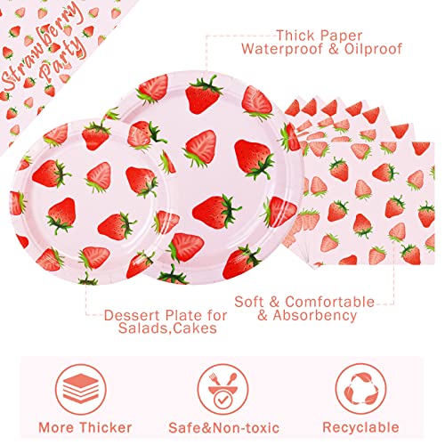 Strawberry Party Tableware Set,Strawberry Birthday Party Decoration,Summer Fruit Party Supplies Paper Plates Napkins Tablecloth for 25 Guests Perfect for Birthday Summer Fruit Party 1st Party