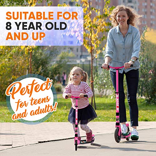 Hurtle Scooter for Teenager – Kick Scooter – 2 Wheel Scooter with Adjustable T-Bar Handlebar – Folding Adult Kick Scooter with Alloy Anti-Slip Deck – Scooter with 8” Smooth Gliding Wheels by Hurtle