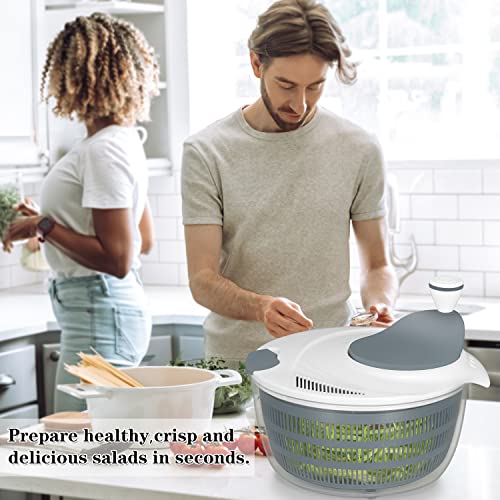 Ourokhome Salad Spinner Dryer Washer, Large Hand Crank professional Kitchen Gadgets with Bowl and Colander, Easy Cleaning, Washing, Drying Vegetables, Fruits, Lettuce, Greens, Lockable, 4 L, Gray