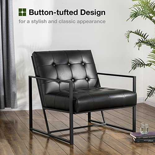 glitzhome Mid Century Modern Accent Chair, Modern Living Room Chairs with Durable Metal Frame,PU Leather Cushioned, Reading Armchairs for Living Room, Bed Room, Home Office, Black