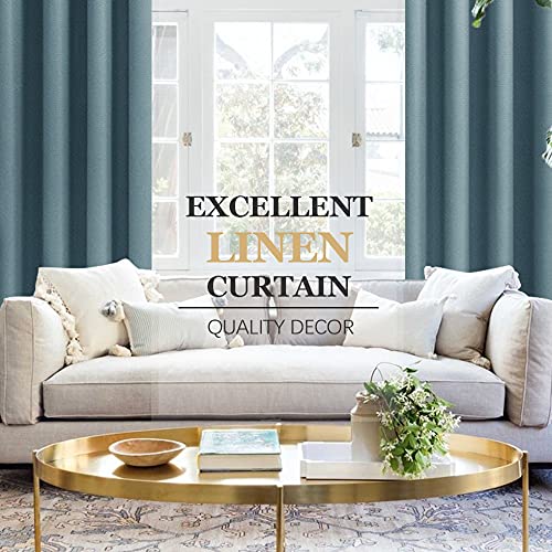 MIULEE 2 Panels Linen Curtains 90 Inches Long Blackout Curtain Panels for Bedroom/Living Room Curtain Drapes Thermal Insulating Texture Grommet Top-Eggshell Blue