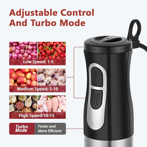 1000W 4-in-1 Immersion Hand Blender,Stainless Steel Stick Blender Mixer with Adjustable Speed & Turbo Mode,Electric Egg Whisk/Chopper Blender with Bowl, Food Processor for Baby Shakes Sauces Soups