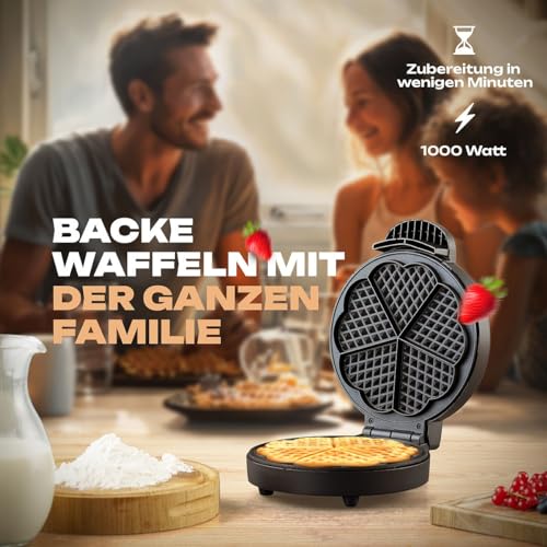 Clatronic WA 3492 Waffle Iron, Electric Waffle Maker, Waffle Iron for Classic Heart Waffles, Large Non-Stick Baking Mould (18 cm), 1000 Watt, Stainless Steel