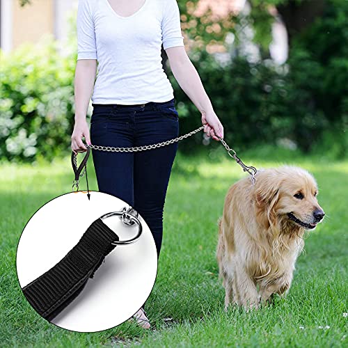 Chain Anti Bite Metal Dog Lead Dog Chain Lead Heavy Duty for Dogs Training and Walking with Padded Handle Black