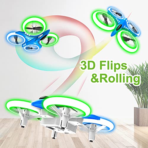 Dwi Dowellin Mini Drone Crash Proof RC Quadcopter with LED Night Lights One Key Take Off Flips Rolls Nano Drones Toys for Kids Children Beginners Boys and Girls, 2pcs Batteries