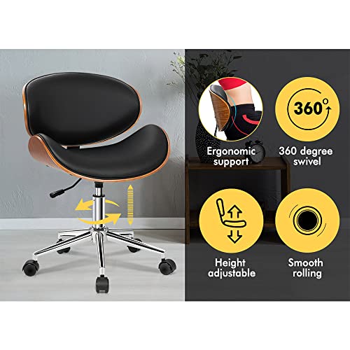 ALFORDSON Home Office Chair Wooden Executive Computer Chair Swivel Kids Adult Leather Armchair Home Desk Chair Height Adjustable Task Chair in Mid Back Study Living Room Black