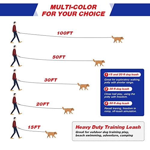 Dog/Puppy Obedience Recall Training Agility Lead 4ft 5ft 6ft 10ft 15ft 20ft 30ft 50ft Long Nylon Training Dog Leash for Small Medium Large Dogs