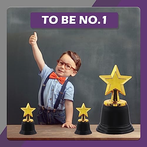 Swpeet 10Pcs Plastic Star Trophy Awards Assortment Kit, Gold Award Trophies for Sports, Competition, Talent Show and Parties Competitions for Kids and Adults