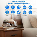 Projection Digital Alarm Clock for Bedroom, Beedove FM Radio Alarm Clock, Dual Alarm Clock with 3 Dimmer,Snooze,Timer,180°Rotatable Ceiling Projection Alarm Clock for Home Decor, Desk, Office, White