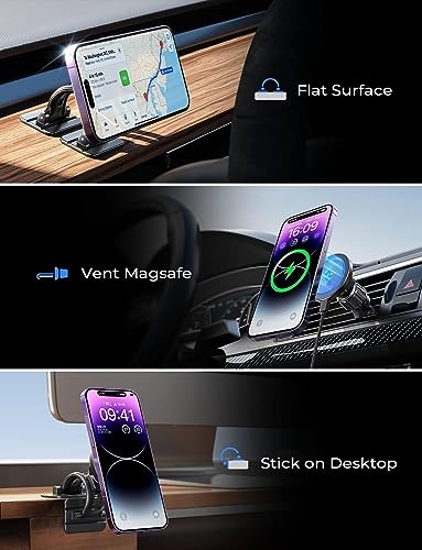 LISEN for Magsafe Car Mount Charger Wireless 15W Car Holder for iPhone, Magnetic Car Phone Holder Mount Wireless Fast Charging for Magsafe Charger Fits iPhone 15 Pro Max Plus 14 13 12 MagSafe Case