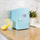 Koolatron Retro 4L 6 Can Portable Mini Fridge, Compact Car Refrigerator, Skincare Cosmetic Beauty Makeup Personal Cooler 12V and AC Cords Desktop Accessory for Bedroom Home Office Travel (Aqua)